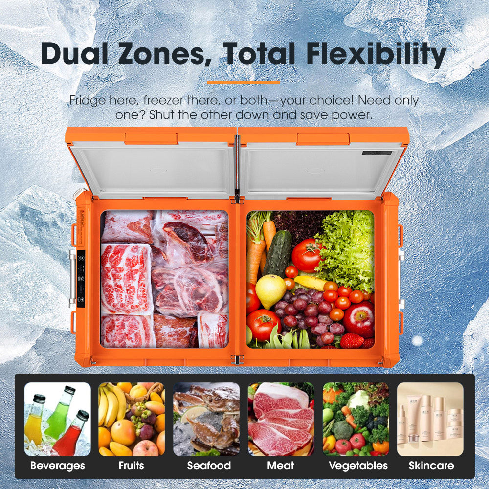 San Hima 95L Portable Camping Fridge Freezer With Slide Dual Zone Caravan Cooler - Sunyee