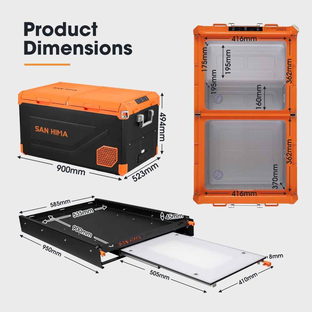 San Hima 95L Portable Camping Fridge Freezer With Slide Dual Zone Caravan Cooler - Sunyee