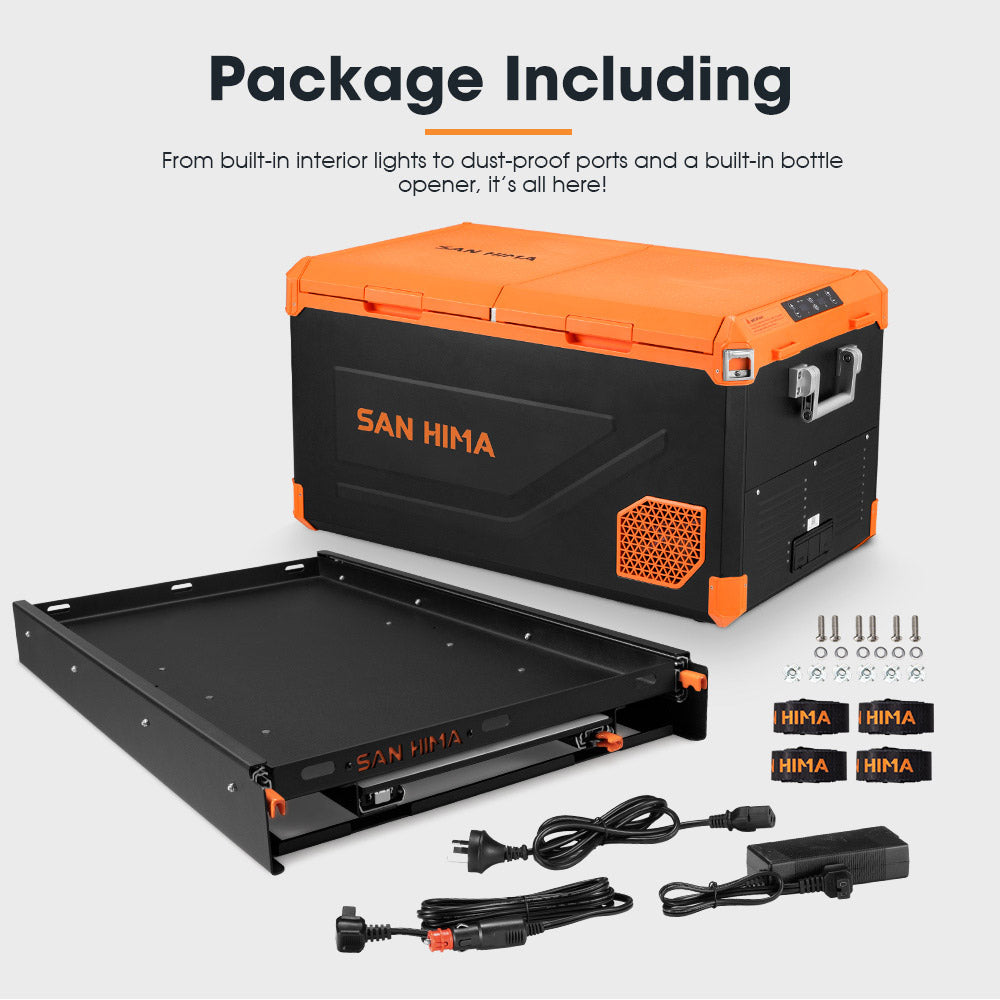 San Hima 95L Portable Camping Fridge Freezer With Slide Dual Zone Caravan Cooler - Sunyee
