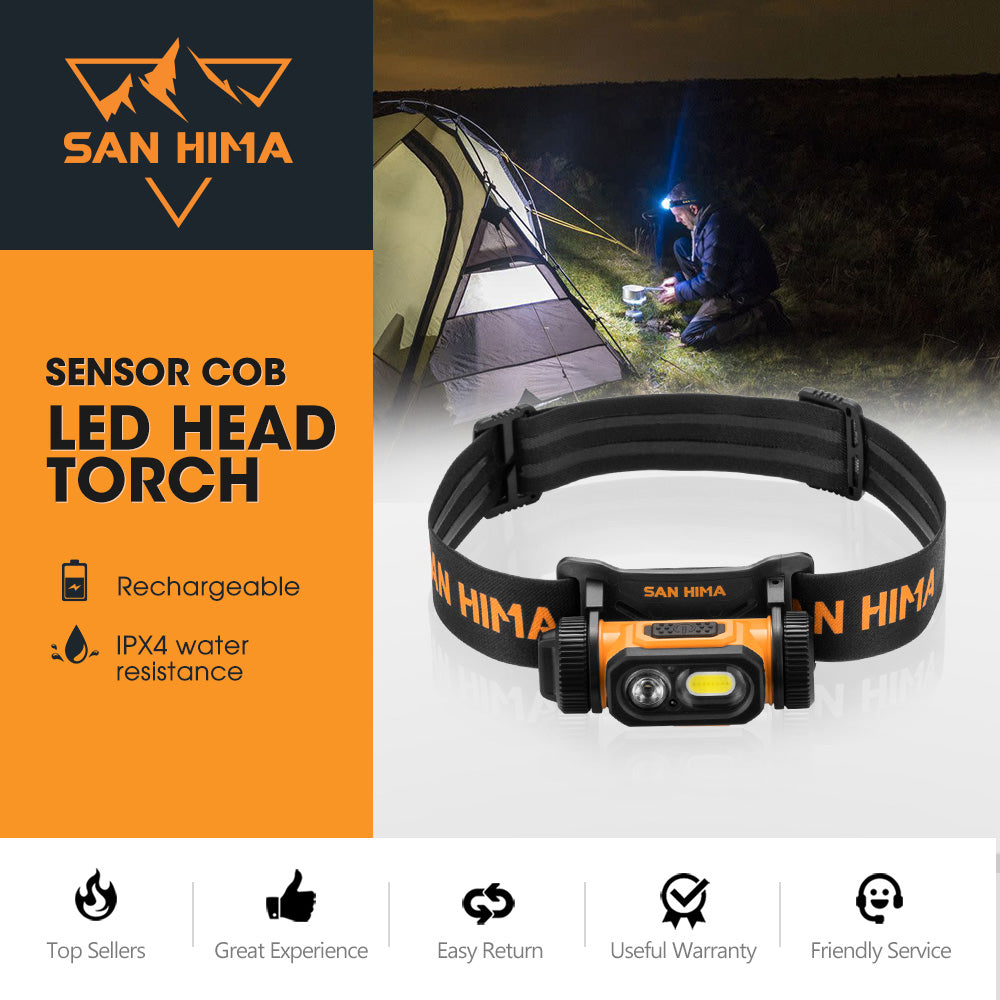 San Hima COB LED Head Torch Headlight Camping Rechargeable Headlamp Waterproof - Sunyee
