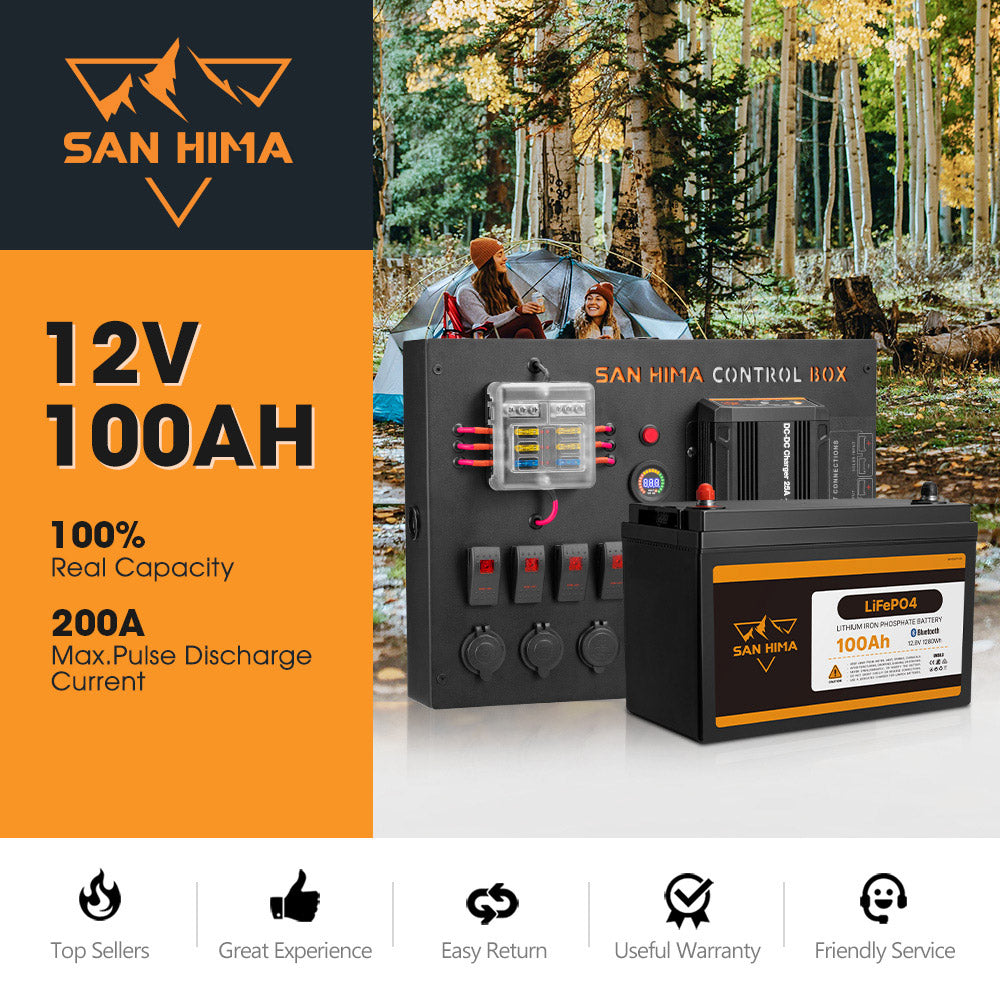 San Hima 12V 100Ah Lithium Iron Phosphate Battery + 12V Control Box With Fuse - Sunyee