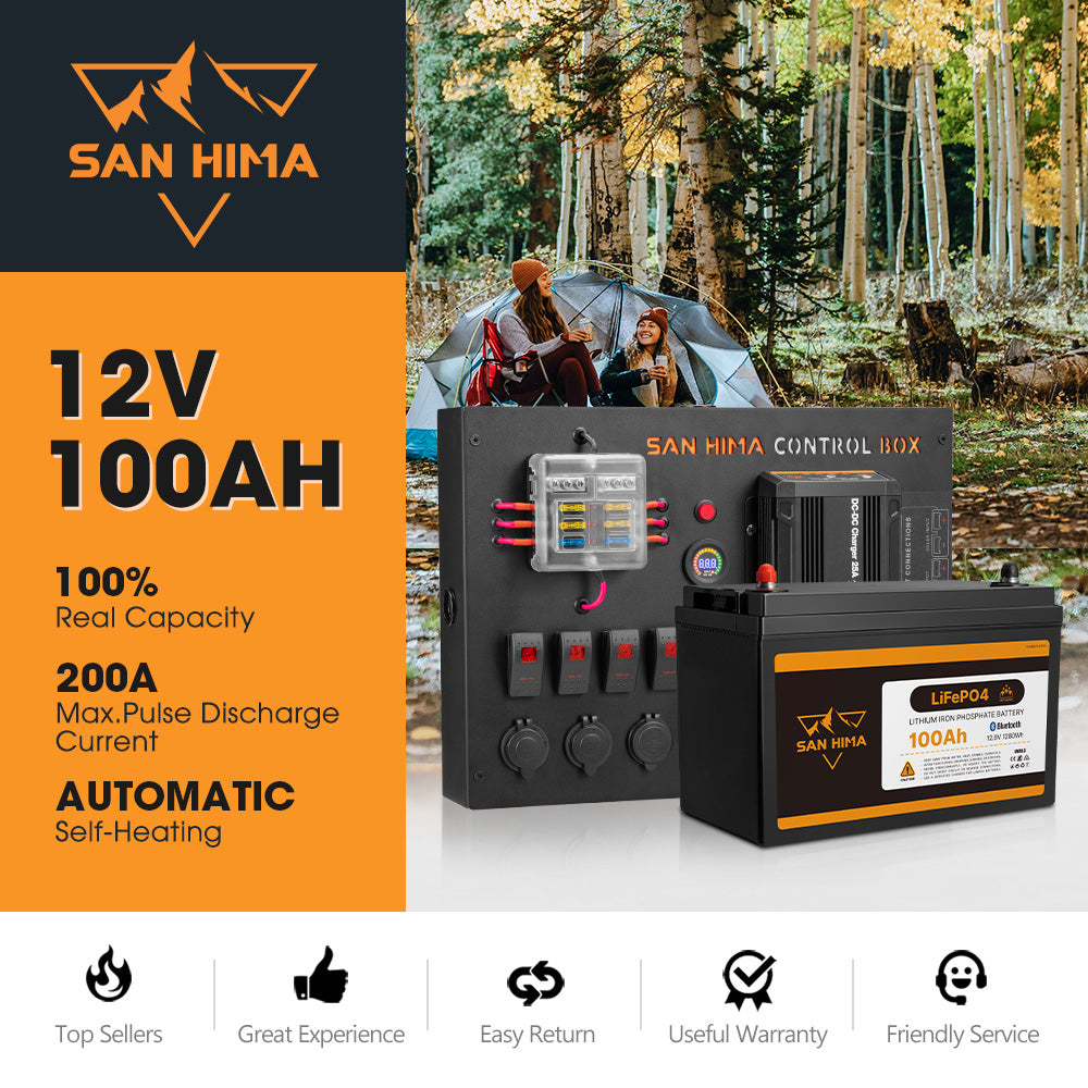 San Hima 12V 100Ah Lithium Iron Phosphate Battery Self-heating + 12V Control Box - Sunyee