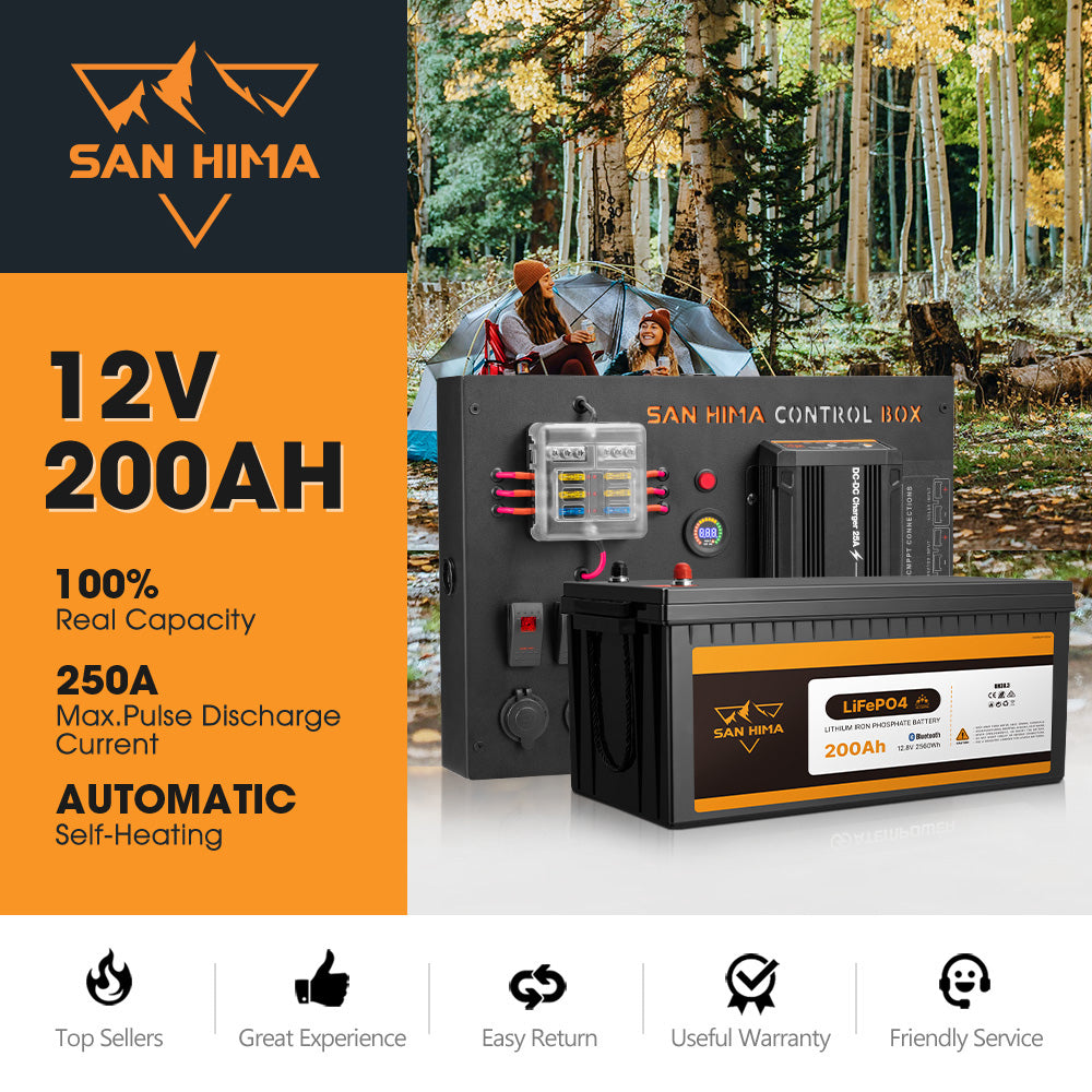 San Hima 12V 200Ah Lithium Iron Phosphate Battery Self-heating + 12V Control Box - Sunyee