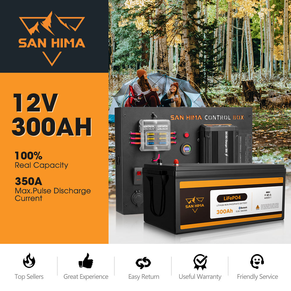 San Hima 12V 300Ah Lithium Iron Phosphate Battery + 12V Control Box With Fuse - Sunyee