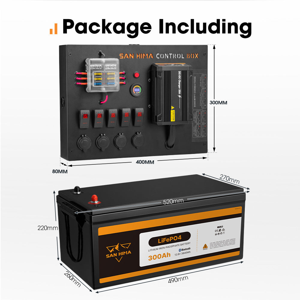 San Hima 12V 300Ah Lithium Iron Phosphate Battery + 12V Control Box With Fuse - Sunyee