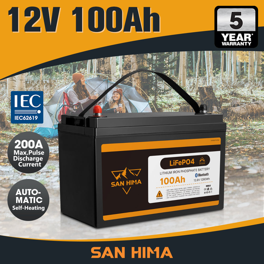 San Hima 12V 100Ah/200Ah Lithium Battery BMS LiFePO4 w/ Bluetooth Self-heating - Sunyee