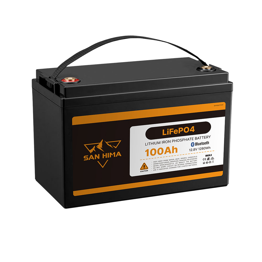 San Hima 12V 100Ah Lithium Iron Phosphate Battery LiFePO4 w/ Bluetooth Built-in BMS - Sunyee