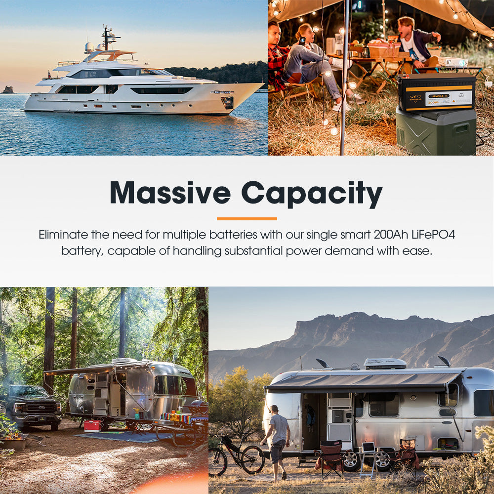 San Hima 12V 200Ah Lithium Iron Phosphate Battery LiFePO4 w/ Bluetooth & Self-heating Function - Sunyee