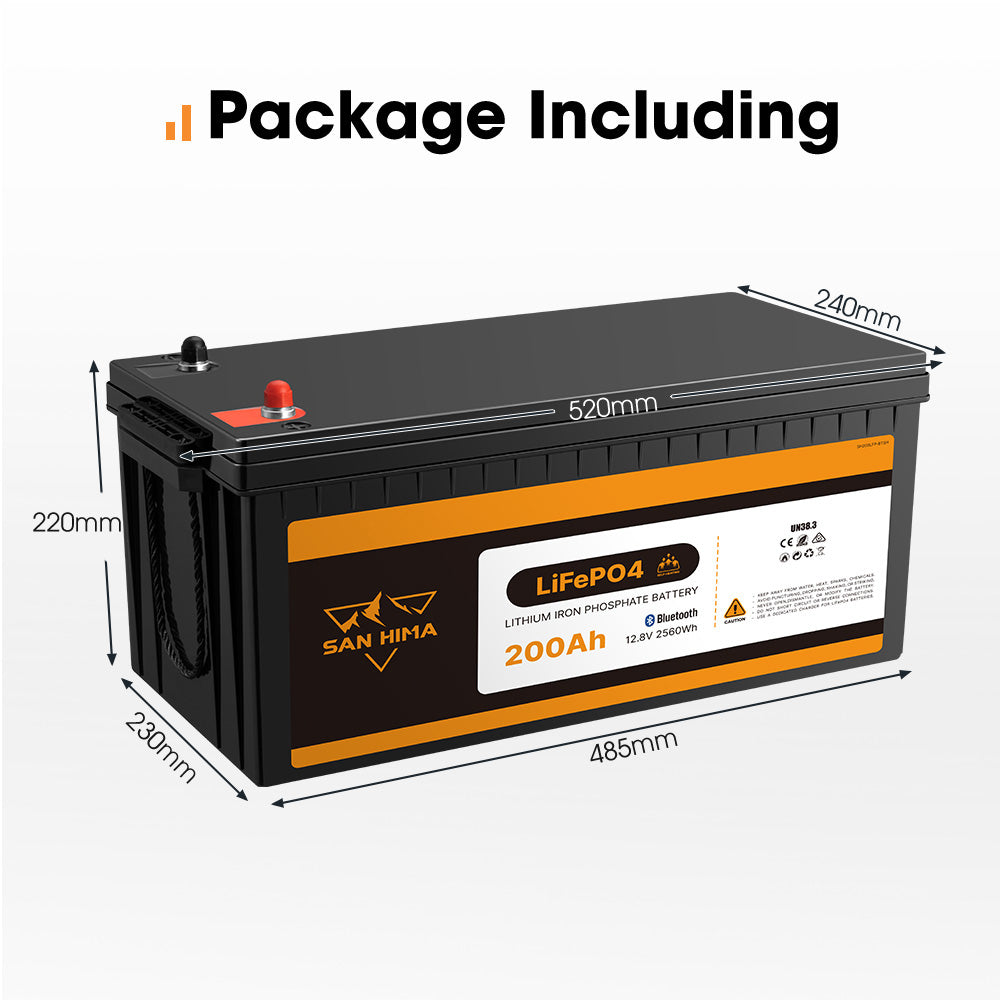 San Hima 12V 200Ah Lithium Iron Phosphate Battery LiFePO4 w/ Bluetooth & Self-heating Function - Sunyee