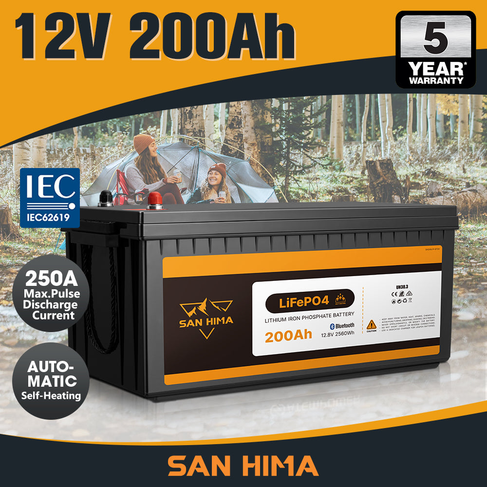 San Hima 12V 100Ah/200Ah Lithium Battery BMS LiFePO4 w/ Bluetooth Self-heating - Sunyee