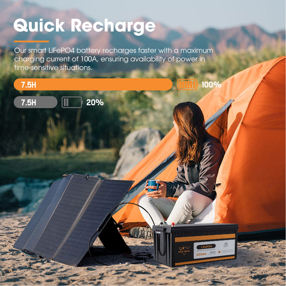 San Hima 12V 200Ah Lithium Iron Phosphate Battery LiFePO4 w/ Bluetooth Built-in BMS - Sunyee