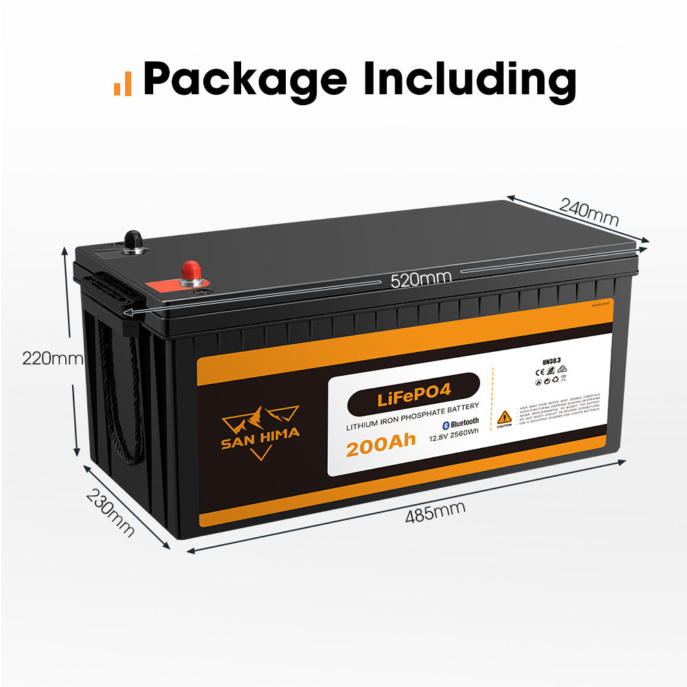San Hima 12V 200Ah Lithium Iron Phosphate Battery LiFePO4 w/ Bluetooth Built-in BMS - Sunyee
