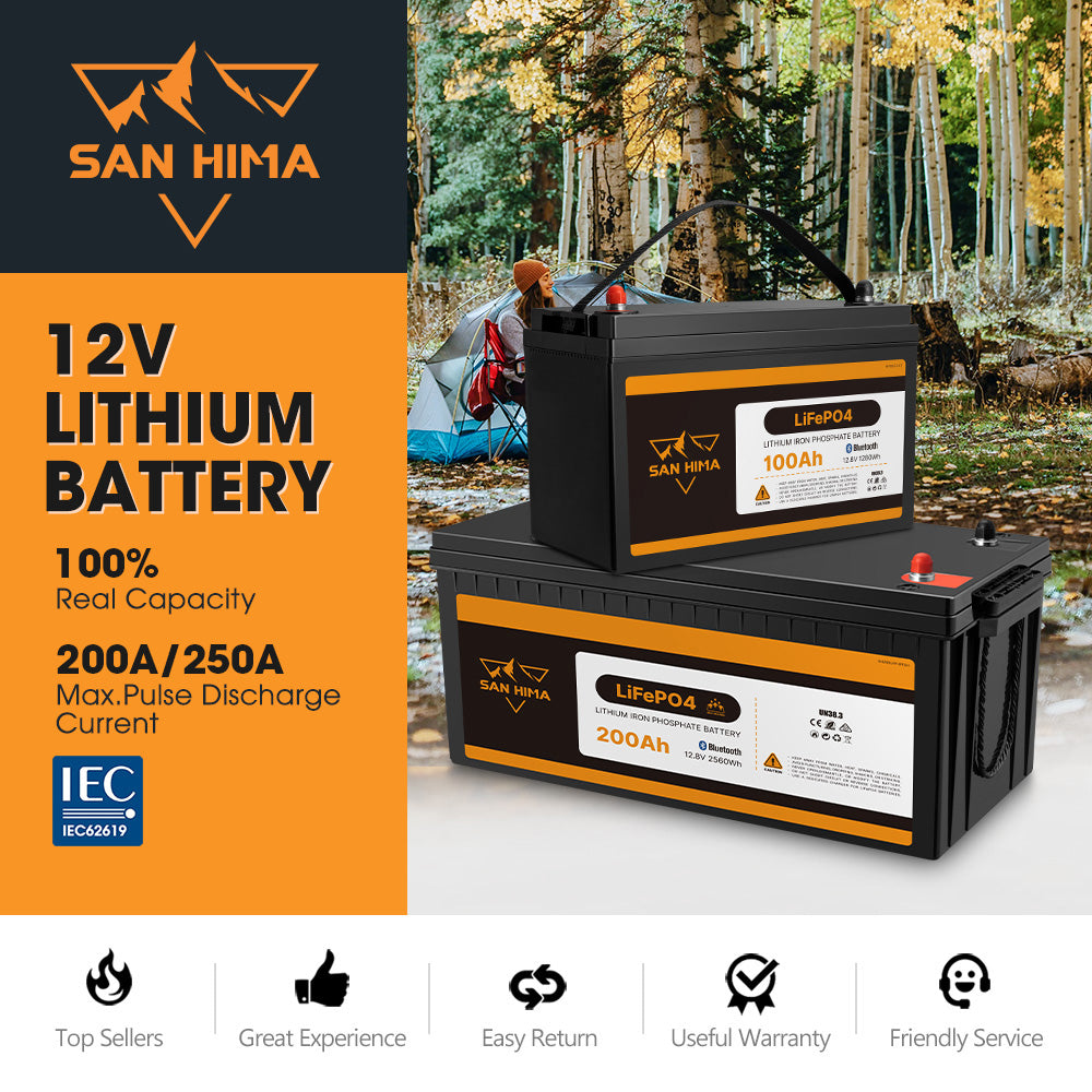 San Hima 12V 100Ah/200Ah Lithium Battery BMS LiFePO4 w/ Bluetooth Self-heating - Sunyee