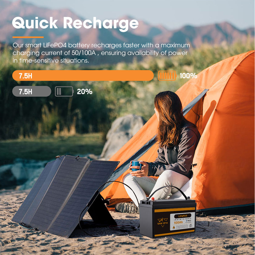 San Hima 12V 100Ah/200Ah Lithium Battery BMS LiFePO4 w/ Bluetooth Self-heating - Sunyee