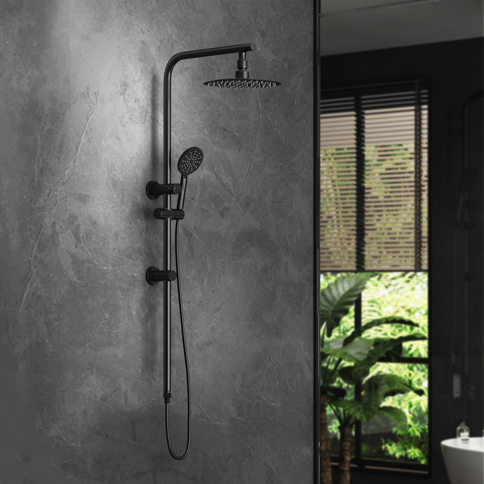 Welba 10" Rain Shower Head Set Round 3-Mode Handheld Shower Rail Set Black - Sunyee