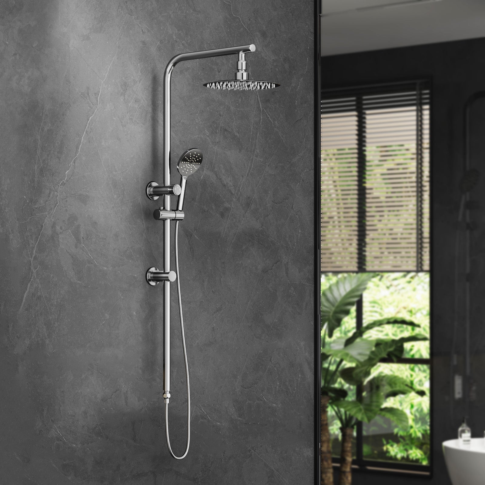 Welba 10" Rain Shower Head Set Round 3-Mode Handheld Shower Rail Set Chrome - Sunyee