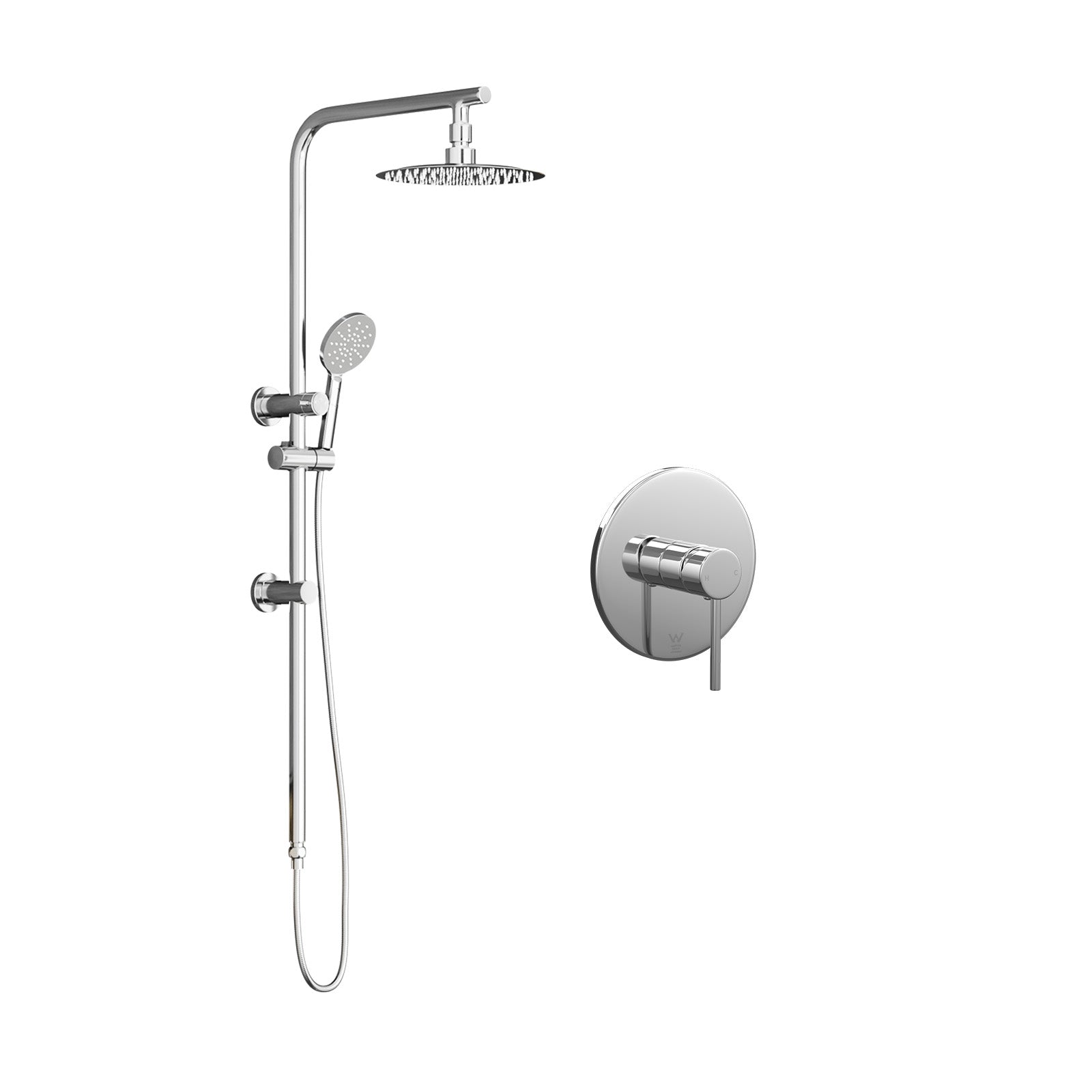 Welba 10" Rain Shower Head Set Round Handheld With Shower Mixer Tap Chrome - Sunyee