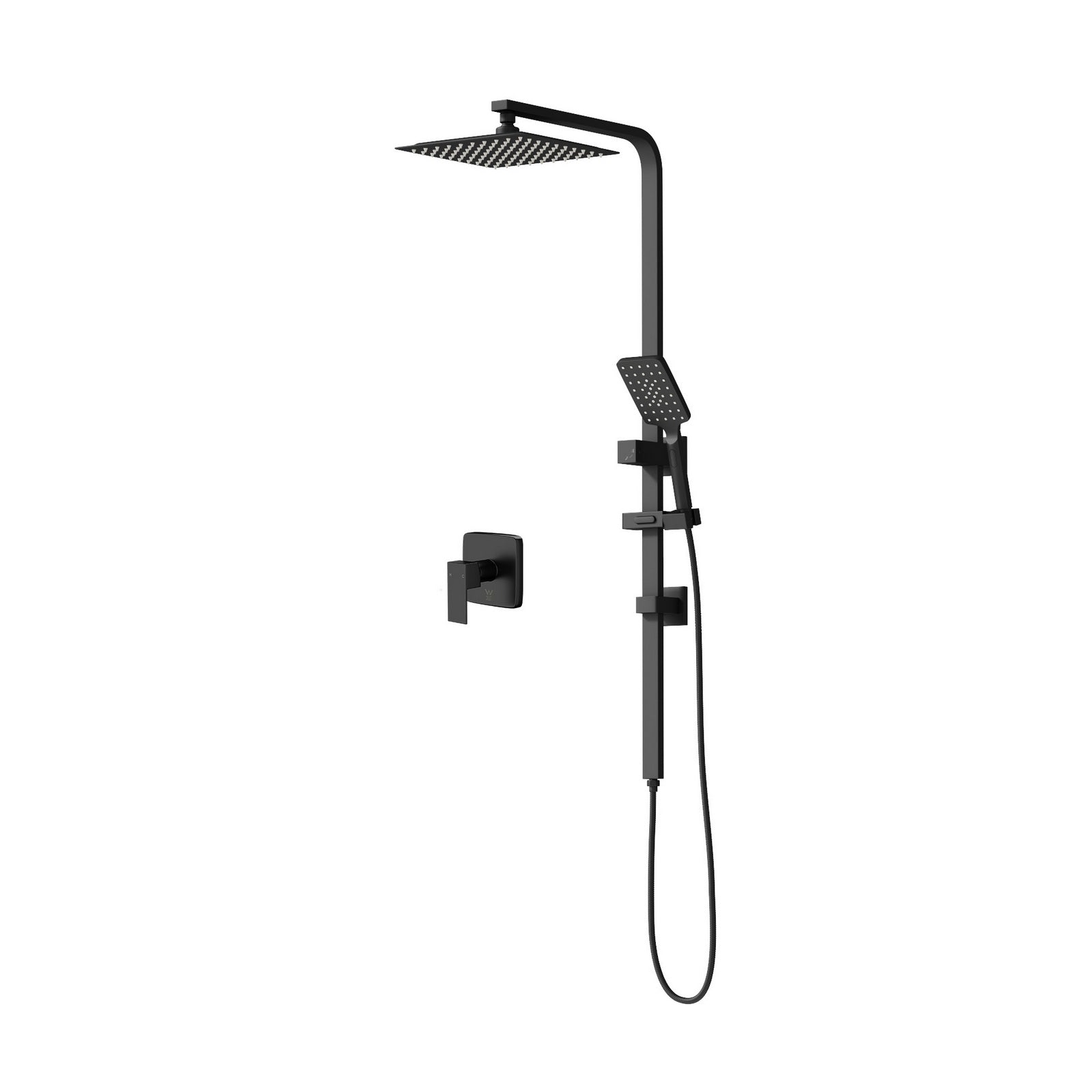 Welba 10" Rain Shower Head Set Square Handheld With Shower Mixer Tap Black - Sunyee