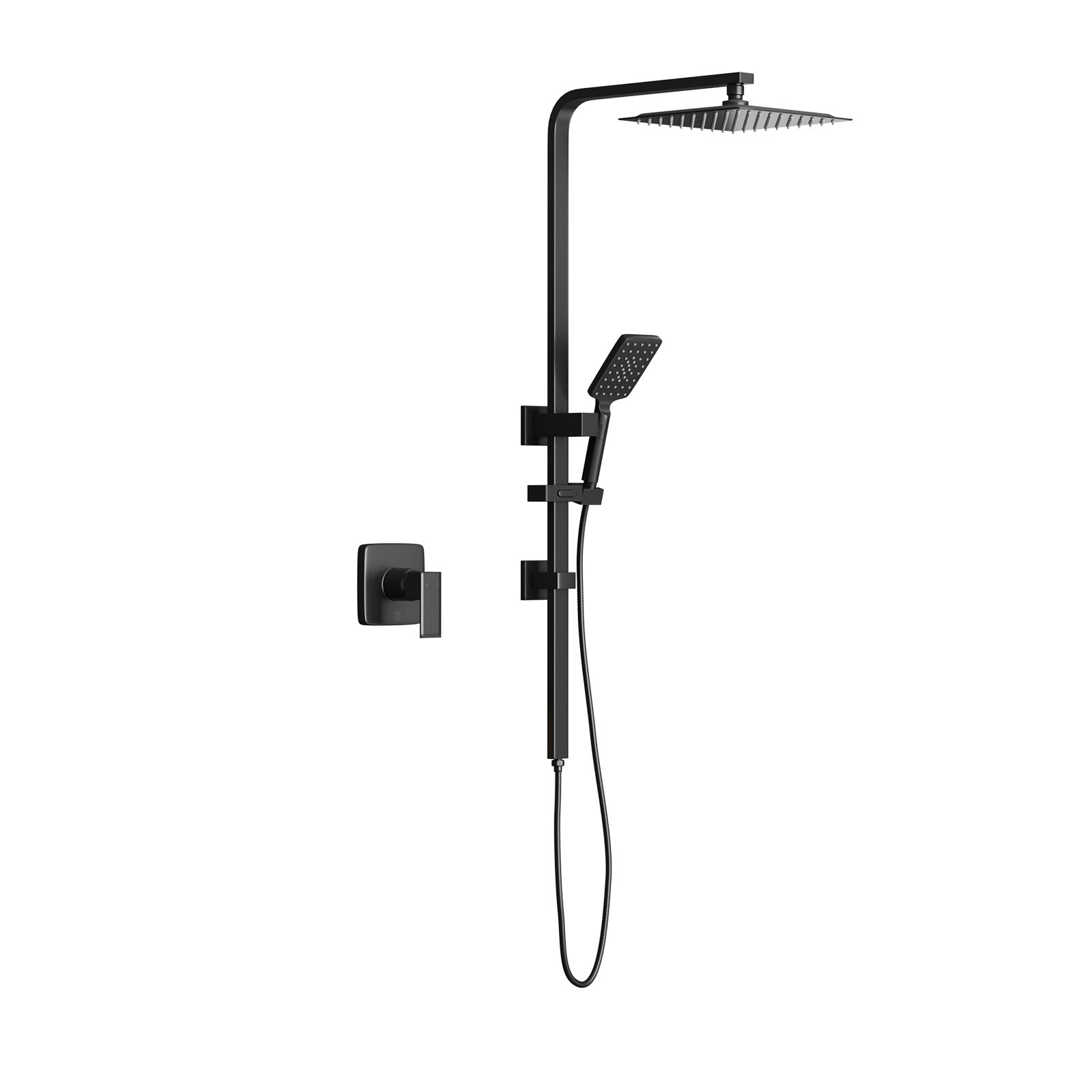 Welba 10" Rain Shower Head Set Square Handheld With Shower Mixer Tap Black - Sunyee