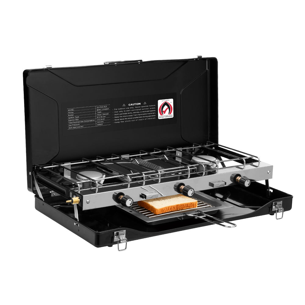 San Hima Camping Gas Stove Portable 3 Burner Outdoor BBQ Cooking 20400 BTU