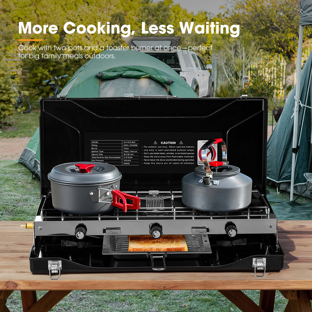 San Hima Camping Gas Stove Portable 3 Burner Outdoor BBQ Cooking 20400 BTU