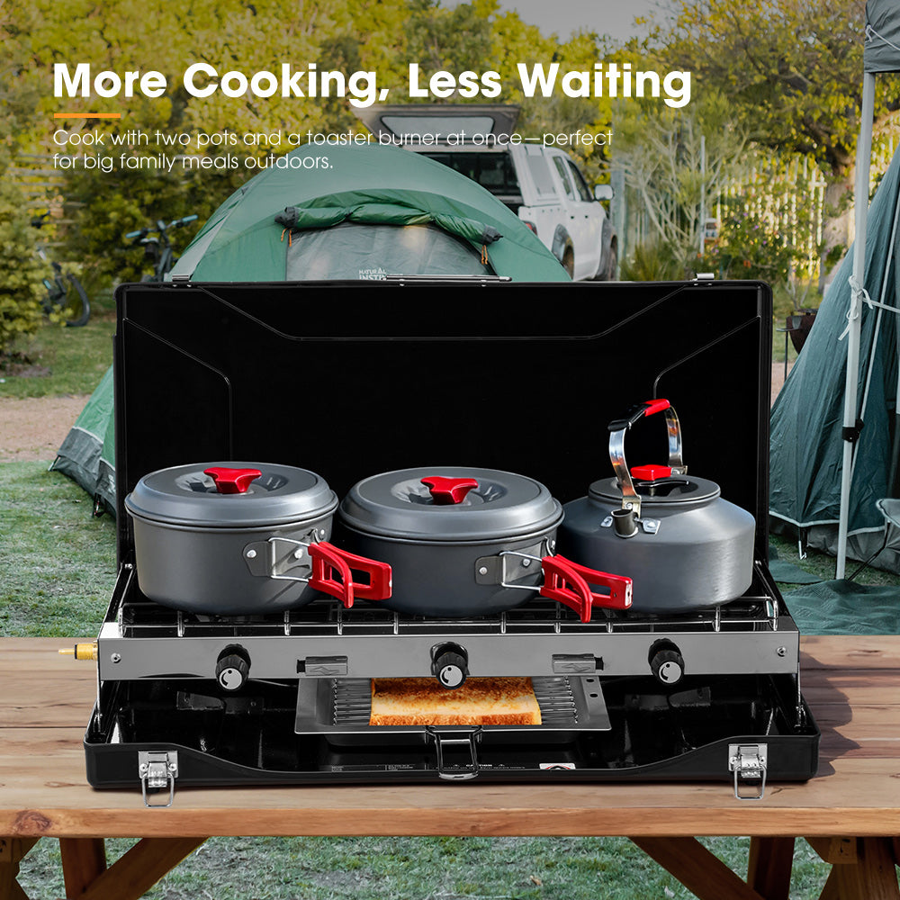 San Hima Camping Gas Stove Portable 3 Burner Outdoor BBQ Cooking 20400 BTU