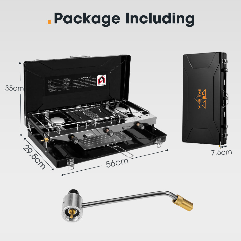 San Hima Camping Gas Stove Portable 3 Burner Outdoor BBQ Cooking 20400 BTU