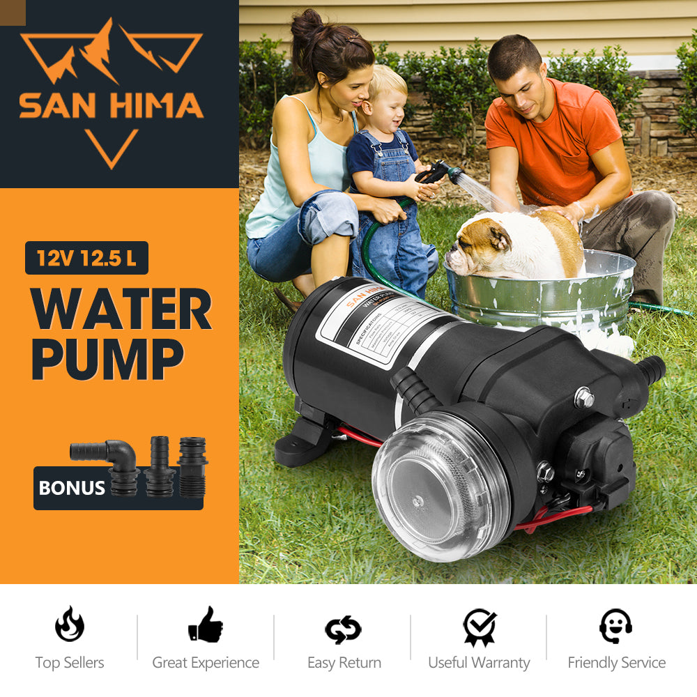 San Hima 12V Water Pump 12L/min Pressure Self Priming Caravan Camping Boat - Sunyee