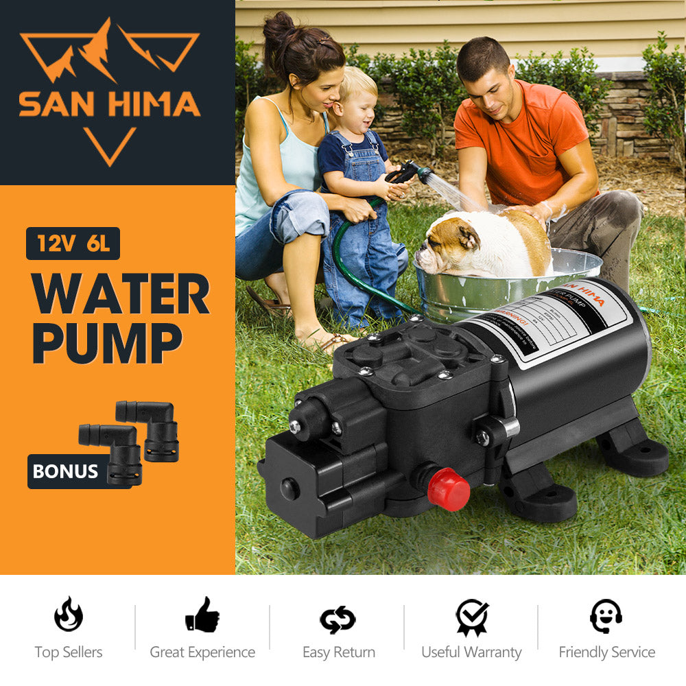 San Hima 12V Water Pump 6L/min Pressure Self Priming Caravan Camping Boat - Sunyee