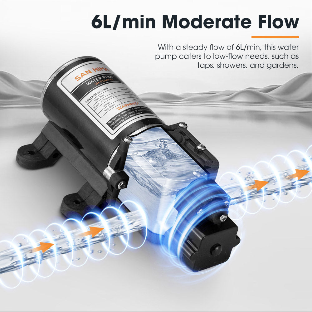 San Hima 12V Water Pump 6L/min Pressure Self Priming Caravan Camping Boat - Sunyee