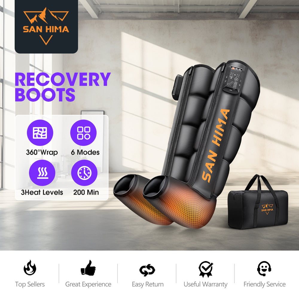San Hima Air Compression Recovery Boots Cordless 3 Foot Heat Leg Massager Large