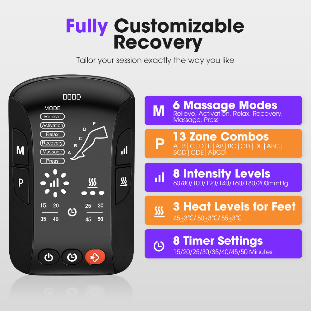 San Hima Air Compression Recovery Boots Cordless 3 Foot Heat Leg Massager Large - Sunyee