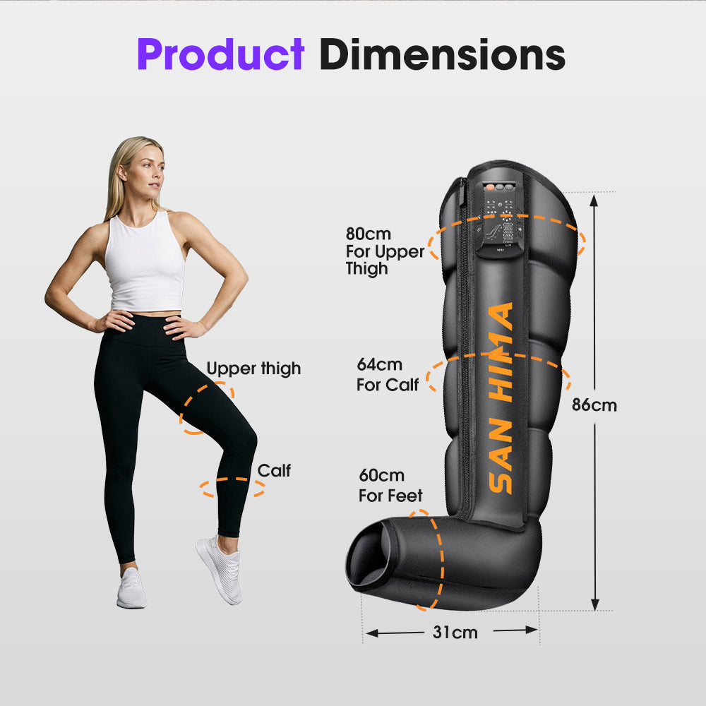 San Hima Air Compression Recovery Boots Cordless 3 Foot Heat Leg Massager Large