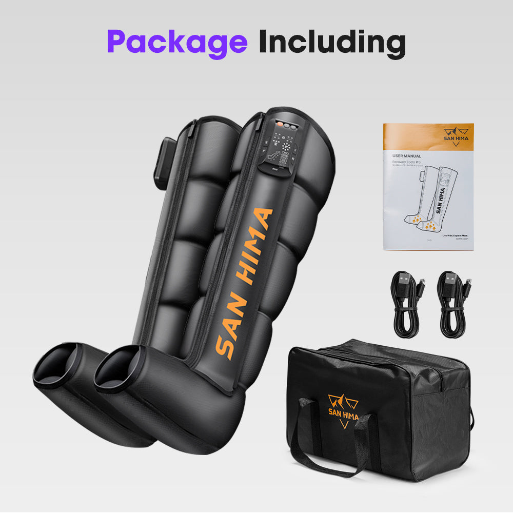 San Hima Air Compression Recovery Boots Cordless 3 Foot Heat Full Leg Massager