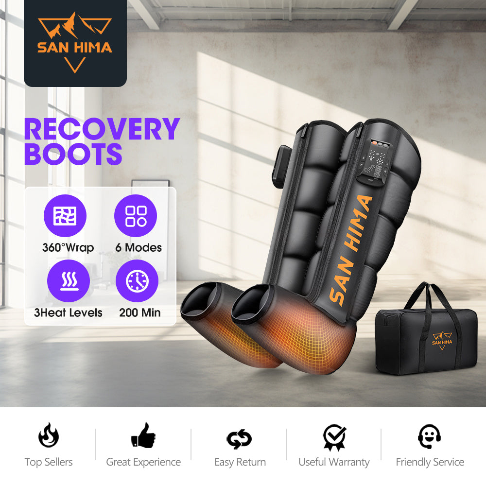 San Hima Air Compression Recovery Boots Cordless 3 Foot Heat Leg Massager Medium