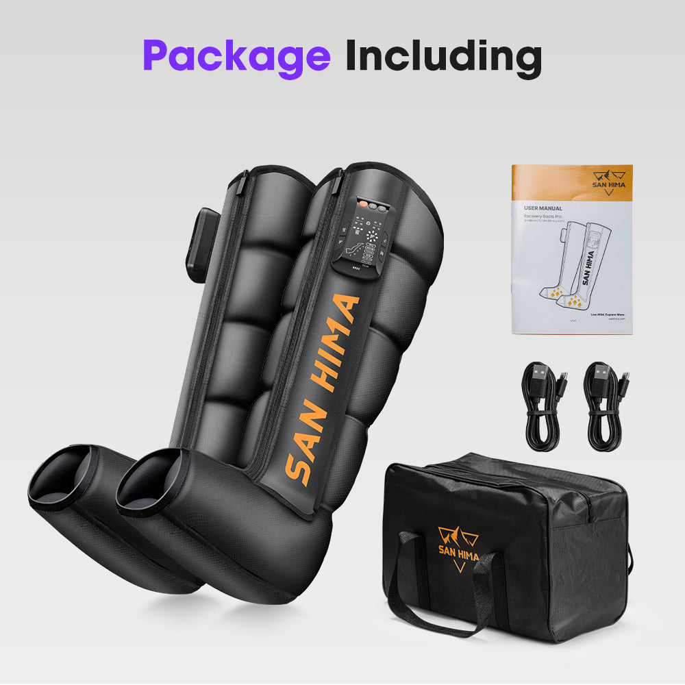 San Hima Air Compression Recovery Boots Cordless 3 Foot Heat Leg Massager Medium