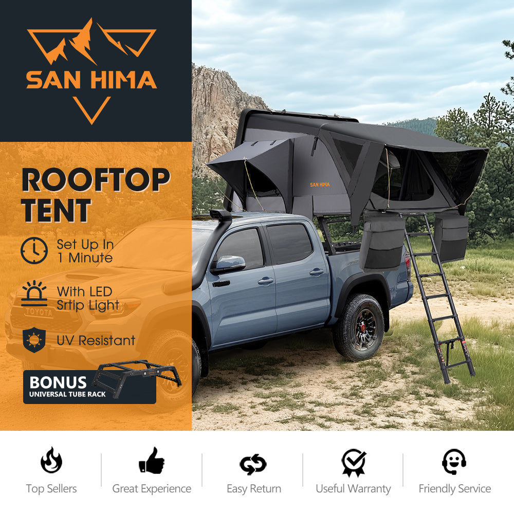 San Hima Jervis Rooftop Tent Hardshell With Ladder + Universal Ute Tub Rack - Sunyee