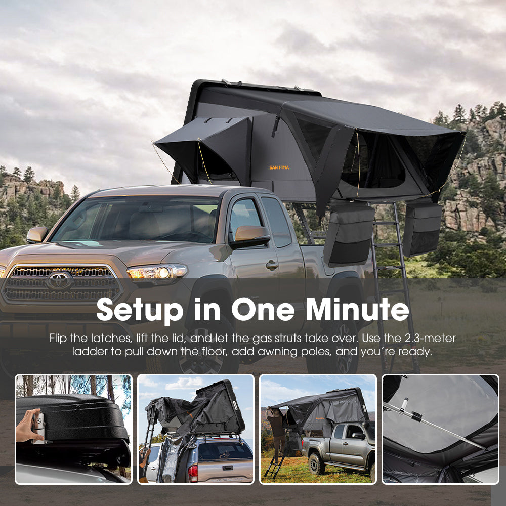 San Hima Jervis Rooftop Tent Hardshell With Ladder + Universal Ute Tub Rack - Sunyee