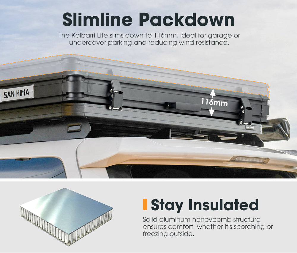 San Hima Kalbarri Lite Rooftop Tent Hardshell With Ladder Khaki Camping 4x4 4WD - Sunyee