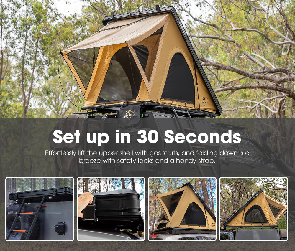 San Hima Kalbarri Lite Rooftop Tent Hardshell With Ladder Khaki Camping 4x4 4WD - Sunyee