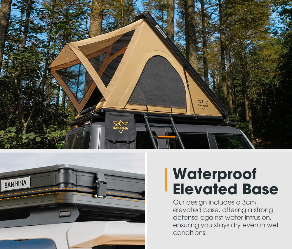 San Hima Kalbarri Lite Rooftop Tent Hardshell With Ladder Khaki Camping 4x4 4WD - Sunyee