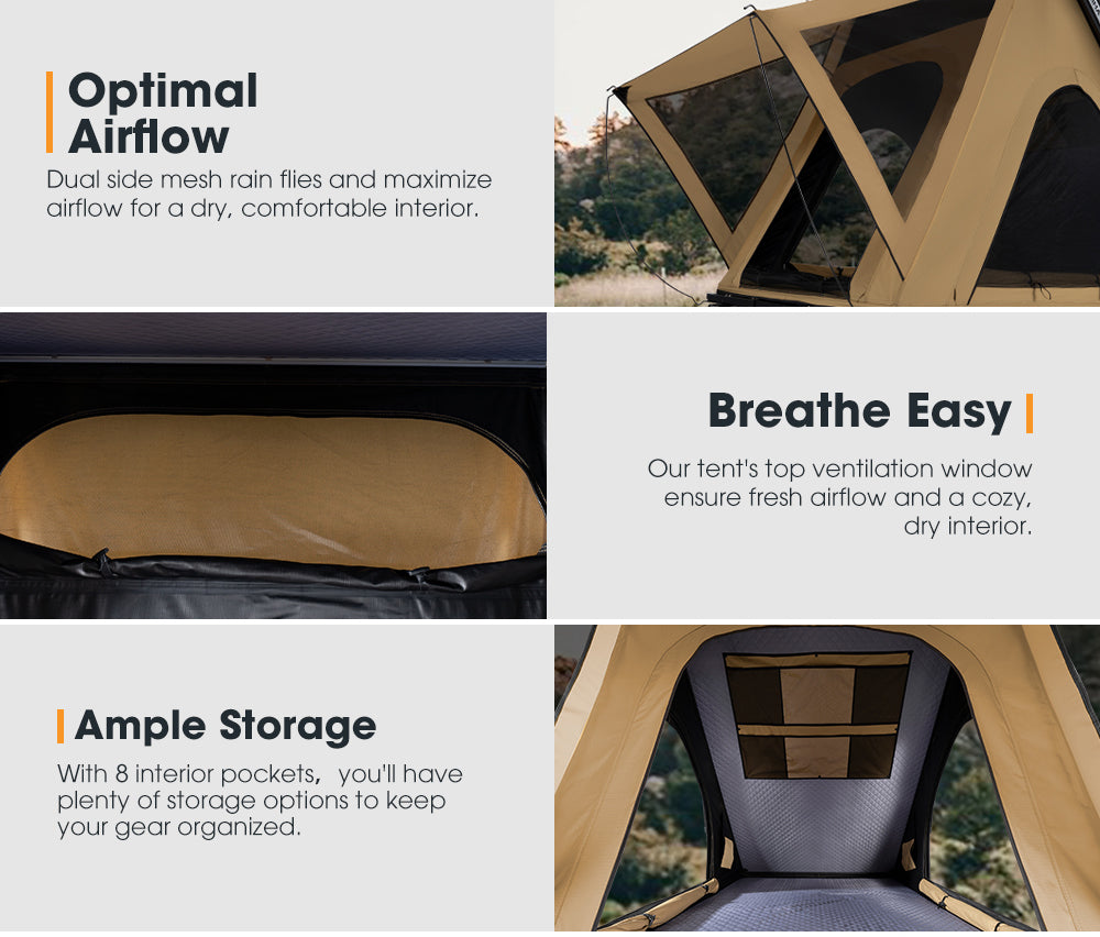 San Hima Kalbarri Lite Rooftop Tent Hardshell With Ladder Khaki Camping 4x4 4WD - Sunyee