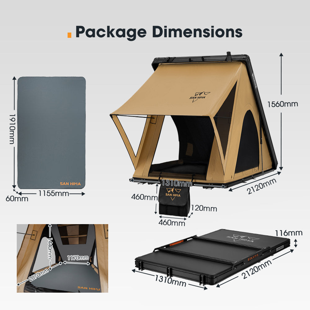 San Hima Kalbarri Lite Gen 2 Rooftop Tent Hardshell With Ladder & Rack Khaki