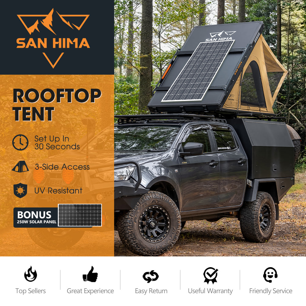 San Hima Kalbarri Lite Rooftop Tent Hardshell With Ladder&Rack+250W Solar Panel - Sunyee