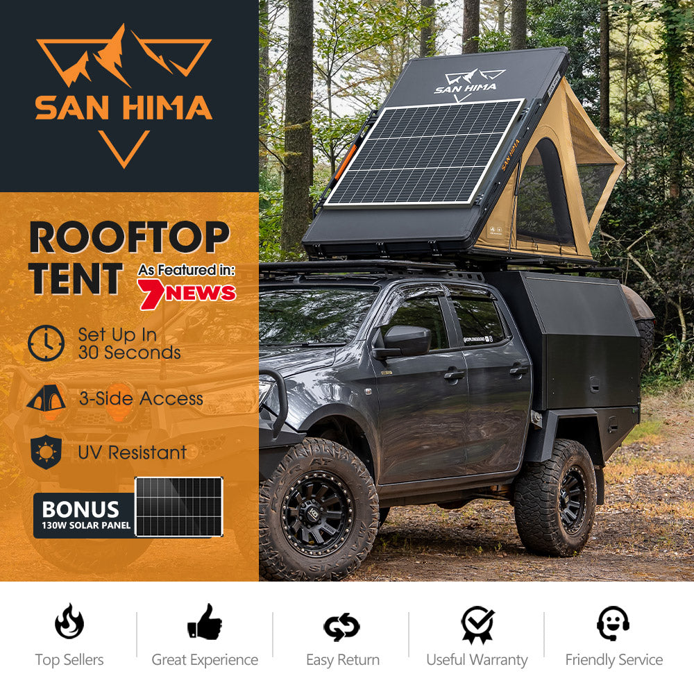 San Hima Kalbarri Lite Gen 2 Rooftop Tent With Ladder & Rack + 130W Solar Panel