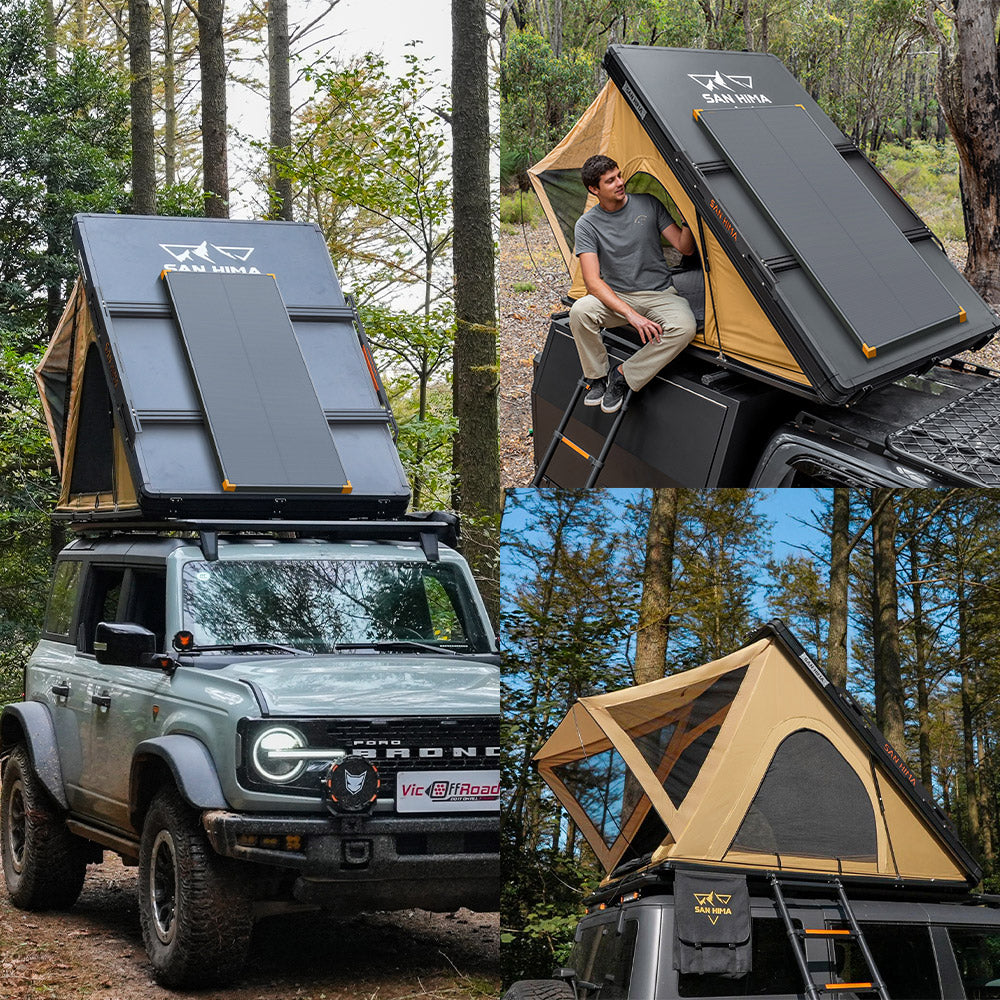 San Hima Kalbarri Lite Gen 2 Rooftop Tent With Ladder & Rack + 120W Solar Panel - Sunyee