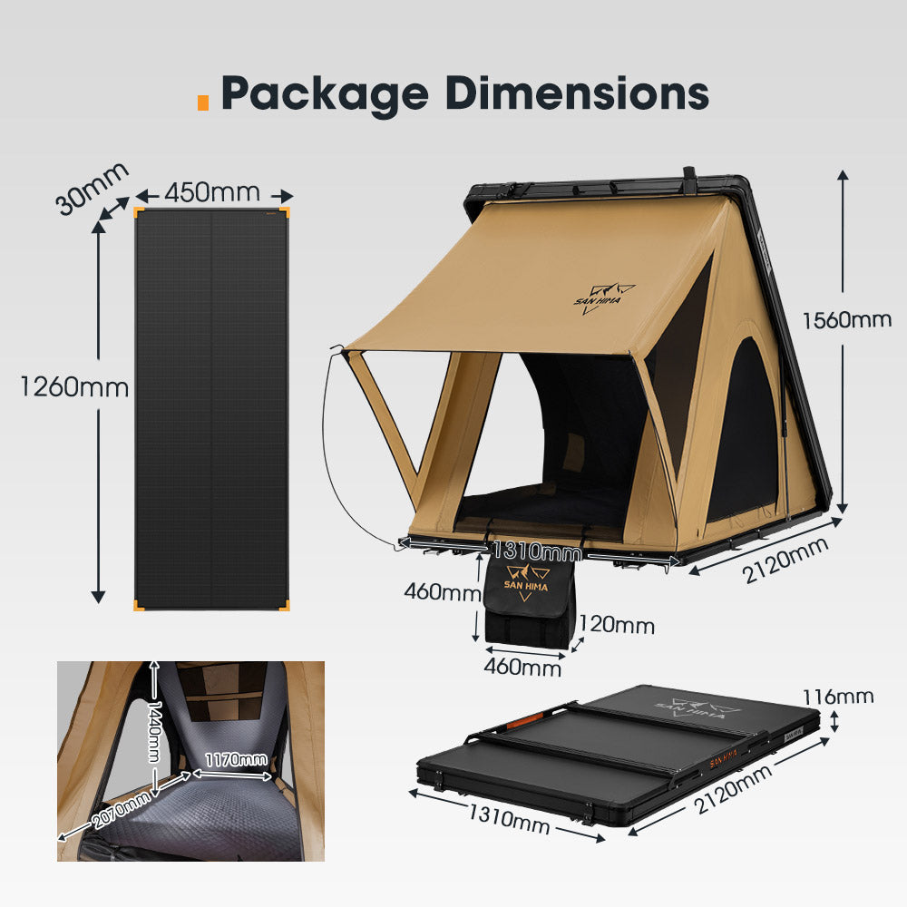 San Hima Kalbarri Lite Gen 2 Rooftop Tent With Ladder & Rack + 120W Solar Panel - Sunyee