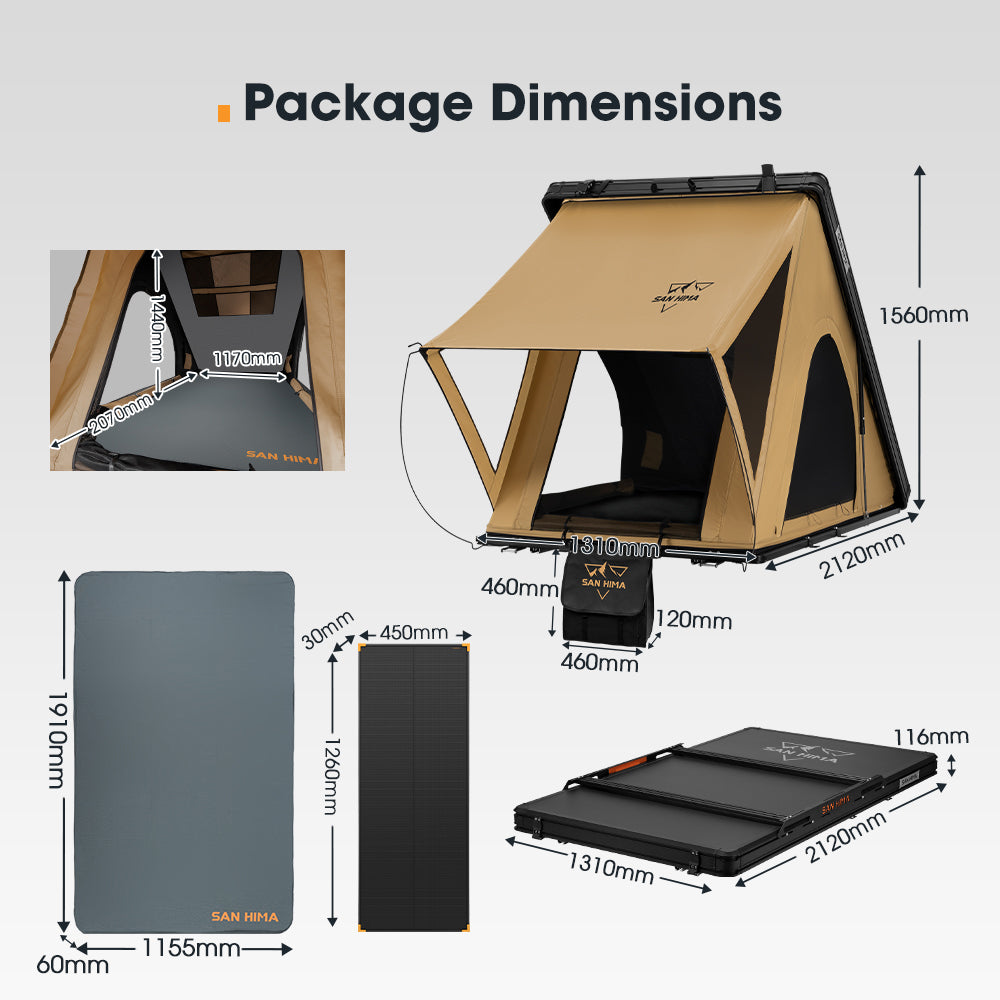 San Hima Kalbarri Lite Gen 2 Rooftop Tent With Ladder & Rack + 120W Solar Panel - Sunyee