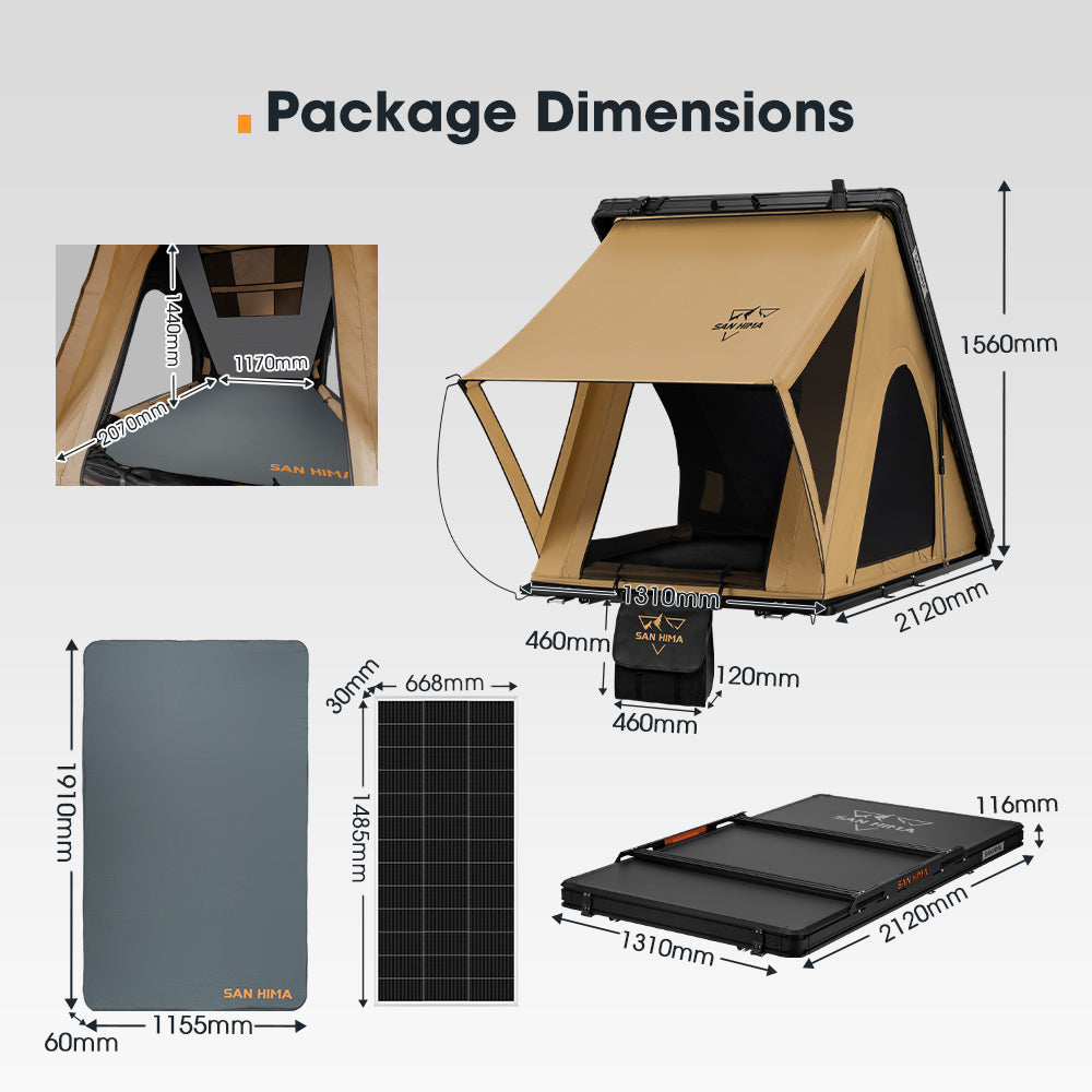 San Hima Kalbarri Lite Gen 2 Rooftop Tent With Ladder & Rack + 200W Solar Panel - Sunyee