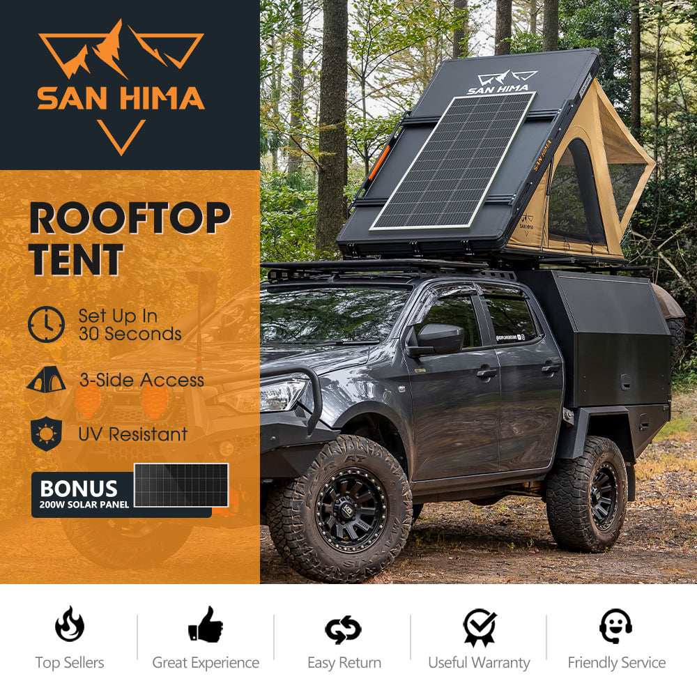 San Hima Kalbarri Lite Rooftop Tent Hardshell With Ladder&Rack+200W Solar Panel - Sunyee